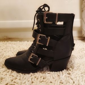 Express Black Buckle Cut Out Lace Up Ankle Boots